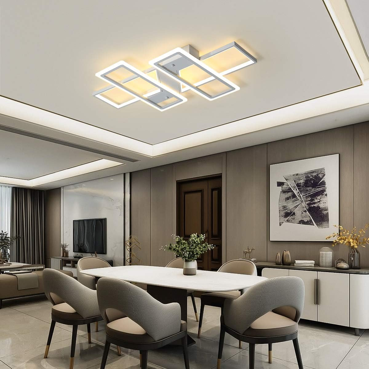 Dimmable Ceiling Light for Living Room,4 Squares Modern LED Ceiling Lamp with Remote Control,80W Acrylic Flush Mount Ceiling Light Fixture for Dining Room Bedroom Kitchen(White)
